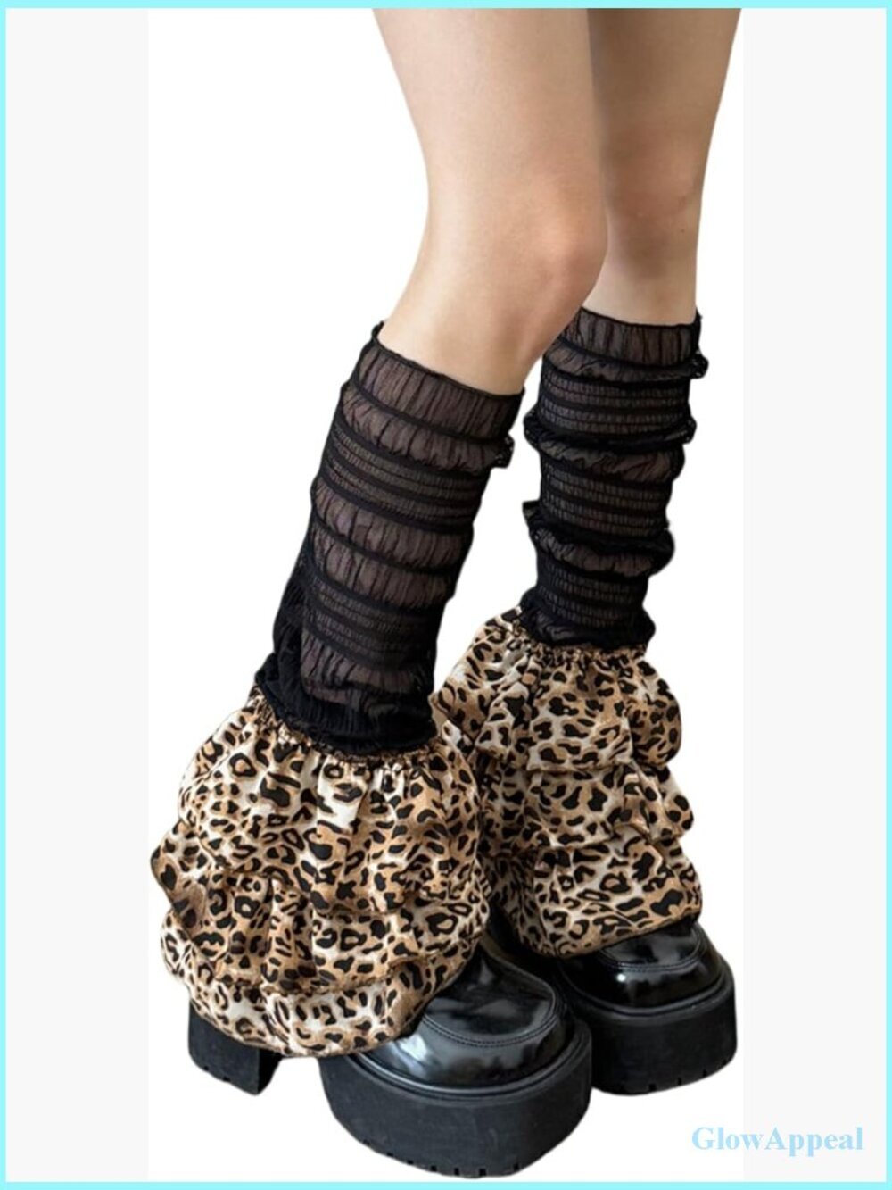 Y2k Ruffle Trim Tie Up Leg Warmers Leopard Print Boot Socks Harajuku Lolita